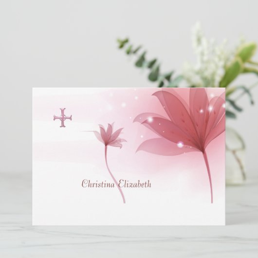 ピンクの高くパーソナライズな宗教は感謝していしています サンキューカード (スタンド正面)