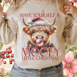 ピンクの高地の牛のかわいい牛のクリスマスムーイ Tシャツ