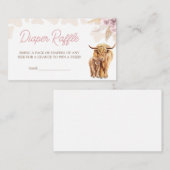 ピンクの高地の牛の赤ちゃんシャワーおむつラッフル エンクロージャーカード (正面/裏面)