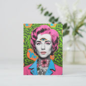 ピンクの髪と三番目の目の女性 ポストカード (スタンド正面)