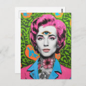 ピンクの髪と三番目の目の女性 ポストカード (正面/裏面)