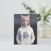 ピンクの髪と耳はがき ポストカード (スタンド正面)