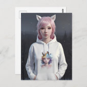 ピンクの髪と耳はがき ポストカード (正面/裏面)