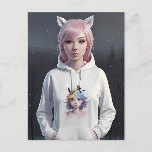 ピンクの髪と耳はがき ポストカード (正面)