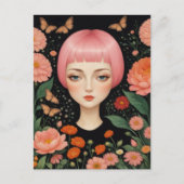 ピンクの髪と花 ポストカード (正面)