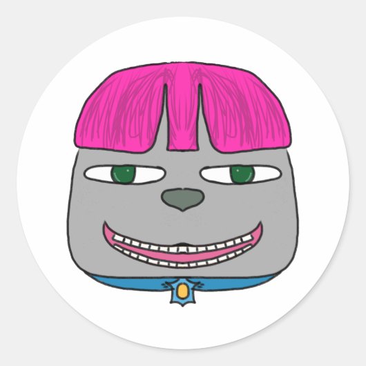 ピンクの髪と表現力のある可愛いよくはしゃぐ男の子 ラウンドシール (正面)