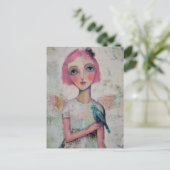 ピンクの髪と青い鳥の天使 ポストカード (スタンド正面)