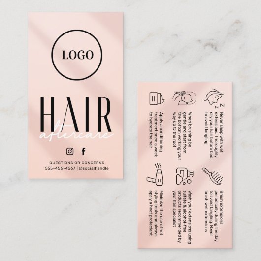 ピンクの髪のアフターケアの指導カード 名刺 (正面/裏面)