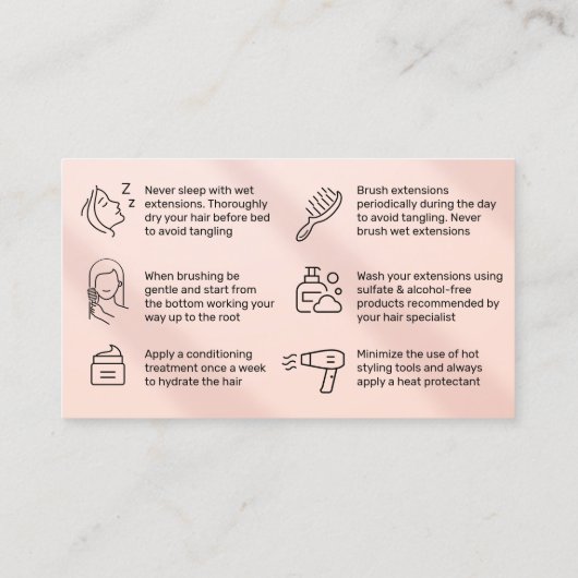 ピンクの髪のアフターケアの指導カード 名刺 (裏面)