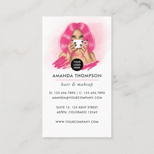 ピンクの髪のコーヒーウーマン 名刺 (裏面)