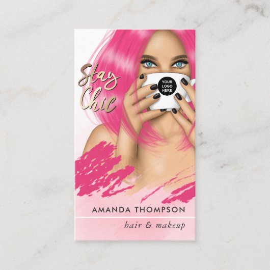 ピンクの髪のコーヒーウーマン 名刺 (正面)