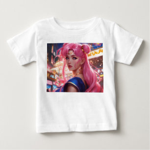 ピンクの髪のセーラームーン ベビーTシャツ