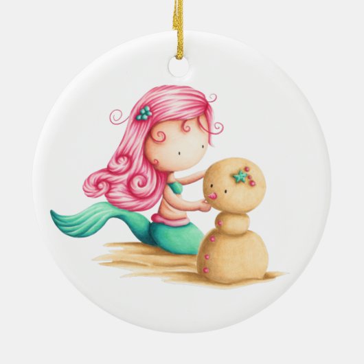 ピンクの髪のマーメイドのクリスマスの装飾。 セラミックオーナメント (裏面)