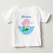 ピンクの髪の人魚かわいいパーソナライズされた ベビーTシャツ (正面)
