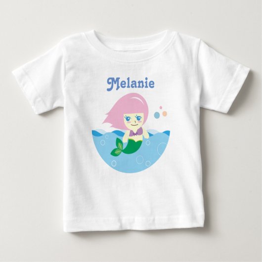 ピンクの髪の人魚かわいいパーソナライズされた ベビーTシャツ (正面)