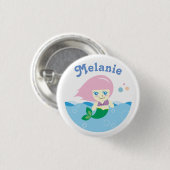 ピンクの髪の人魚かわいいパーソナライズされた 缶バッジ (正面&裏面)