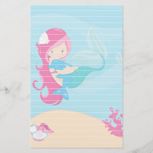 ピンクの髪の人魚とポーポイズ 便箋 (正面)