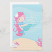 ピンクの髪の人魚とポーポイズ 便箋 (正面/裏面)