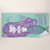 ピンクの髪の人魚と海の仲間たち オーダーメイド ビーチタオル (正面)