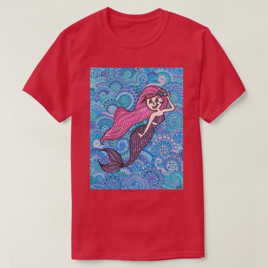 ピンクの髪の人魚Zentangle Tシャツ (デザイン正面)