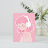 ピンクの髪の可愛い娘が音楽を聴いている ポストカード (スタンド正面)