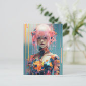 ピンクの髪の未来的な女性 ポストカード (スタンド正面)