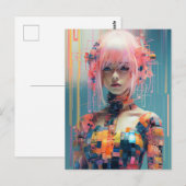 ピンクの髪の未来的な女性 ポストカード (正面/裏面)