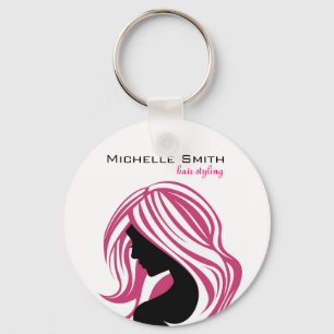 ピンクの髪の素敵な女の子ヘアスタイリングブランディング キーホルダー