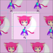 ピンクの髪のNekoの日本製アニメの女の子、生地 ファブリック (タイル)