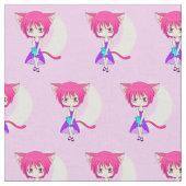 ピンクの髪のNekoの日本製アニメの女の子、生地 ファブリック (クローズアップ)