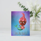 ピンクの髪をしたかわいい人魚 ポストカード (スタンド正面)