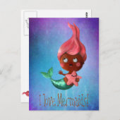 ピンクの髪をしたかわいい人魚 ポストカード (正面/裏面)