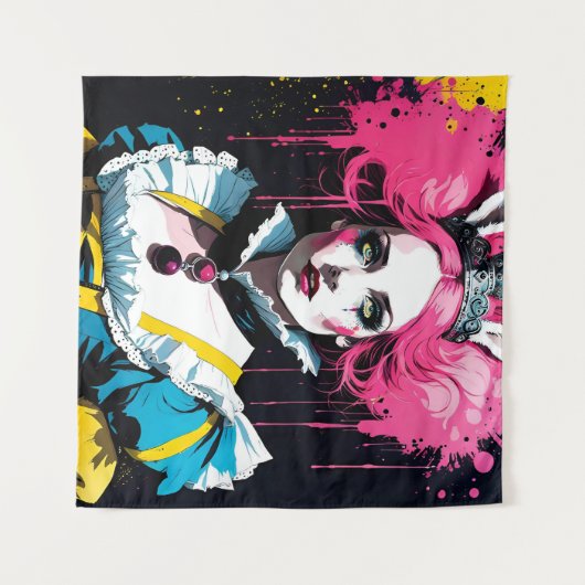 ピンクの髪をしたウサギのアリス タペストリー (正面(横))