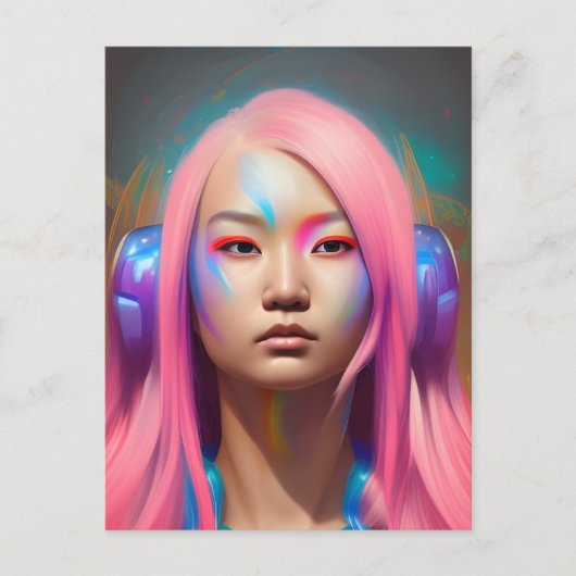 ピンクの髪をした人 ポストカード (正面)