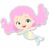 ピンクの髪をした可愛い人魚 シール (正面)