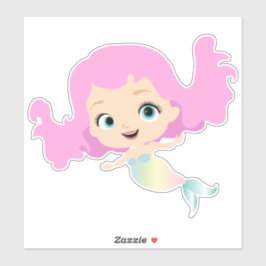 ピンクの髪をした可愛い人魚 シール