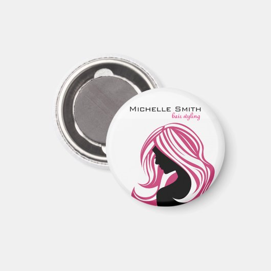 ピンクの髪をした美しい女の子ヘアスタイリングブランディング マグネット (正面/裏面)