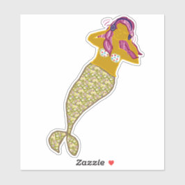 ピンクの髪、金ゴールドテールマーメイド聞の音楽へ シール