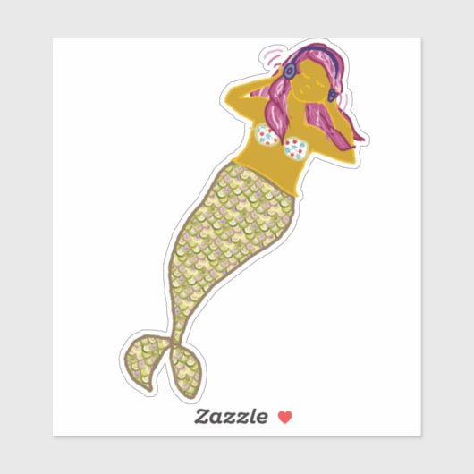 ピンクの髪、金ゴールドテールマーメイド聞の音楽へ シール (シート)