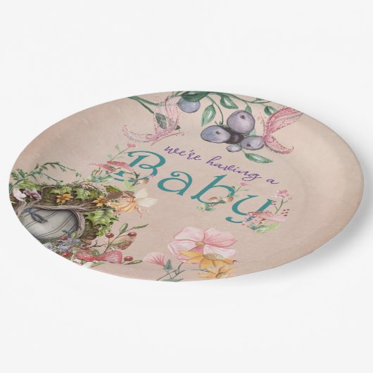 ピンクの魅惑された森の妖精の庭 ペーパープレート (アングル)