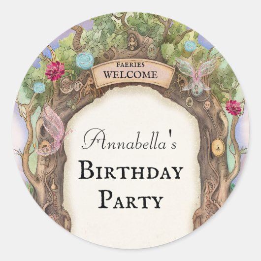 ピンクの魅惑の森の妖精の庭 ラウンドシール (正面)