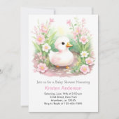 ピンクの魅惑の野生の花アヒル女の子の赤ちゃんシャワー 招待状 (正面)