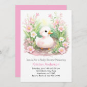 ピンクの魅惑の野生の花アヒル女の子の赤ちゃんシャワー 招待状 (正面/裏面)