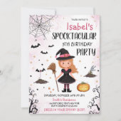 ピンクの魔女のハロウィン誕生日 招待状 (正面)