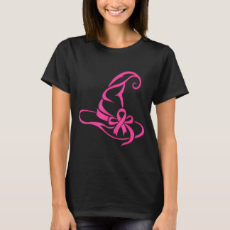 ピンクの魔女の帽子の乳がん啓発リボン Tシャツ