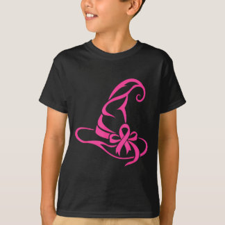 ピンクの魔女の帽子の乳がん啓発リボン Tシャツ