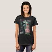 ピンクの魔女は緑のハロウィーンの魔女を見ると上手に行く Tシャツ (正面フル)