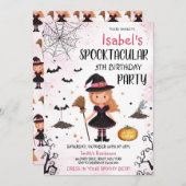 ピンクの魔女 ハロウィン 誕生日 招待状 (正面/裏面)