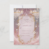 ピンクの魔法のゴールデン結婚アクセント 出欠カード (正面)