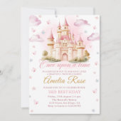 ピンクの魔法のプリンセス城の誕生日招待状 招待状 (正面)
